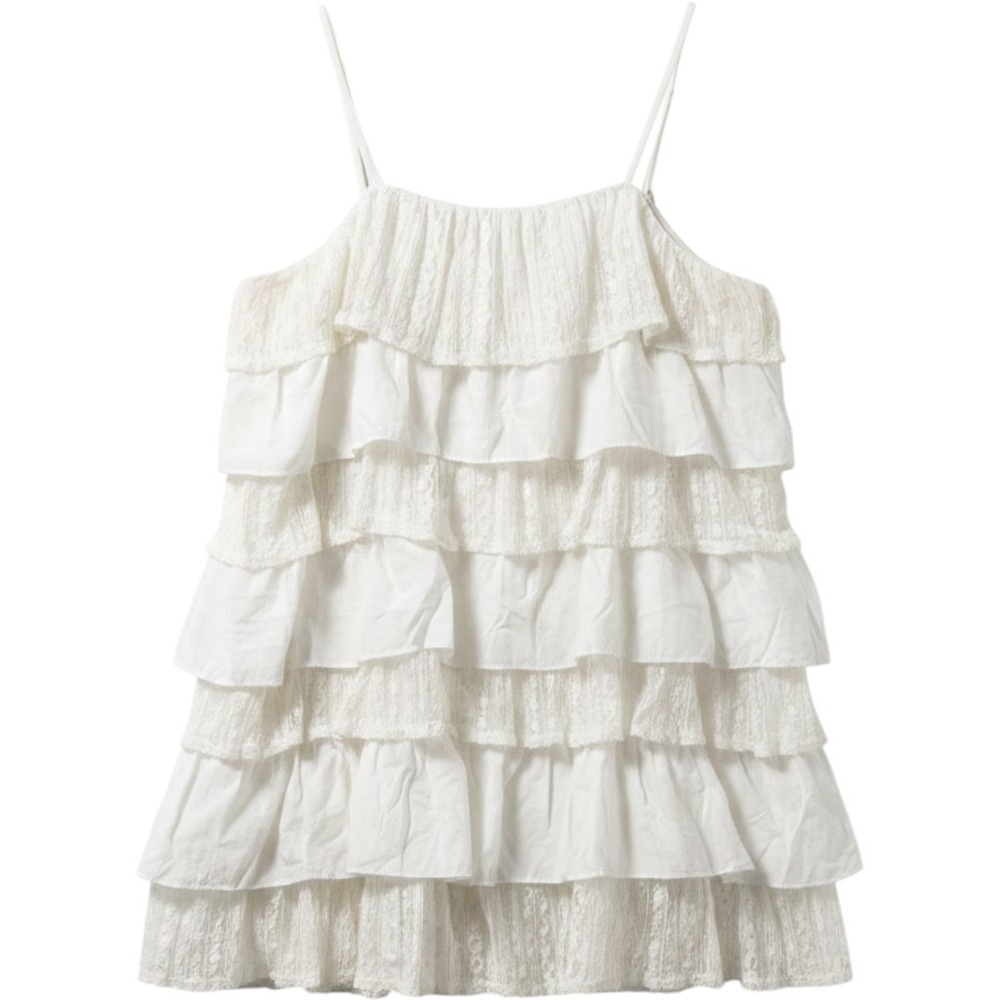 Entro Cream White Tiered Ruffle Lace Cami Top Boho Sleeveless Homecoming Dress L